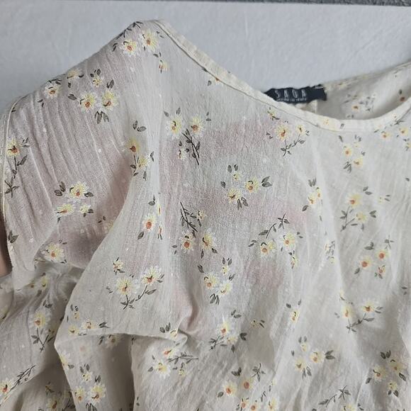 Saga Made In Italy Floral Beige Midi Dress Large Cottage Prairie Lagenlook 90s - Picture 7 of 7